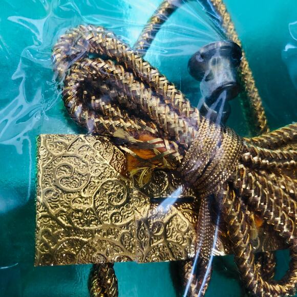 Vintage NOS "Santa Land" Gold Christmas Ornament Bells on Cord Japan 1960s 1970s - Picture 6 of 10